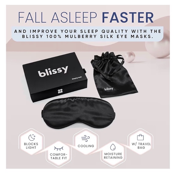Blissy Black Silk Sleep Mask - Brand New! - Picture 5 of 6